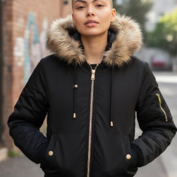 BRAND NEW! Women's Cropped Faux Fur Hooded Jacket - Picture 3 of 6